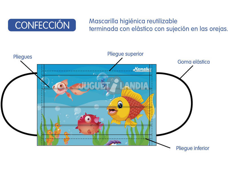 Masque Hygienique réutilisable Poissons T-XS Kamabu 17132