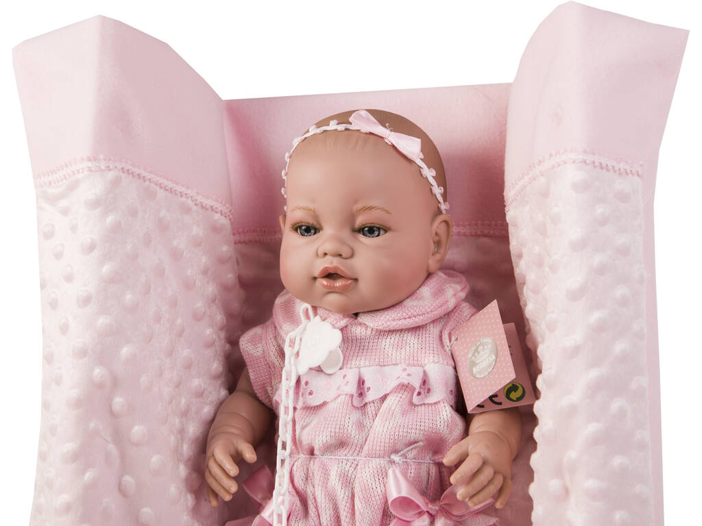 Muñeca Recién Nacida 42 cm. Pelele Rosa y Mantita Berbesa 5116