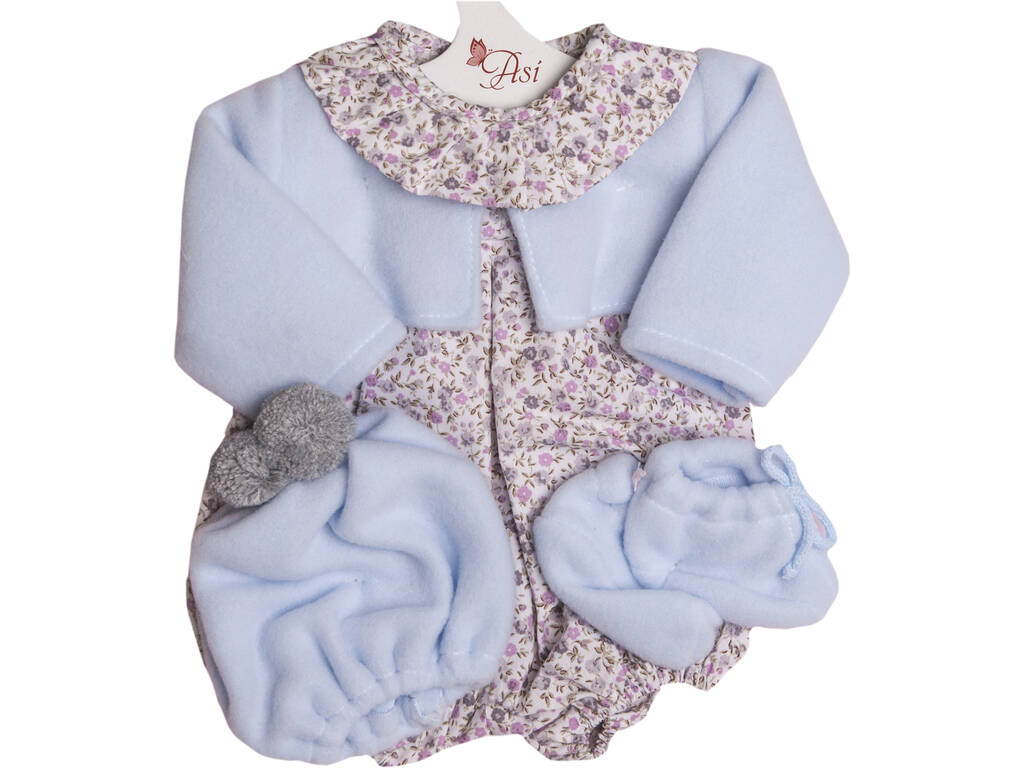 Vestito Bambola 46 cm. Fiori Grigi Giacca Celeste Asivil 3183471