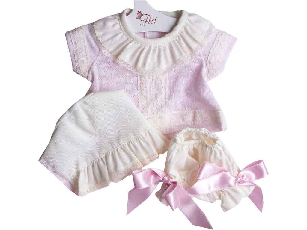 Vestido Muñeca 43 cm. Conjunto Bebé Punto Rosa Puntillas Asivil 3364580