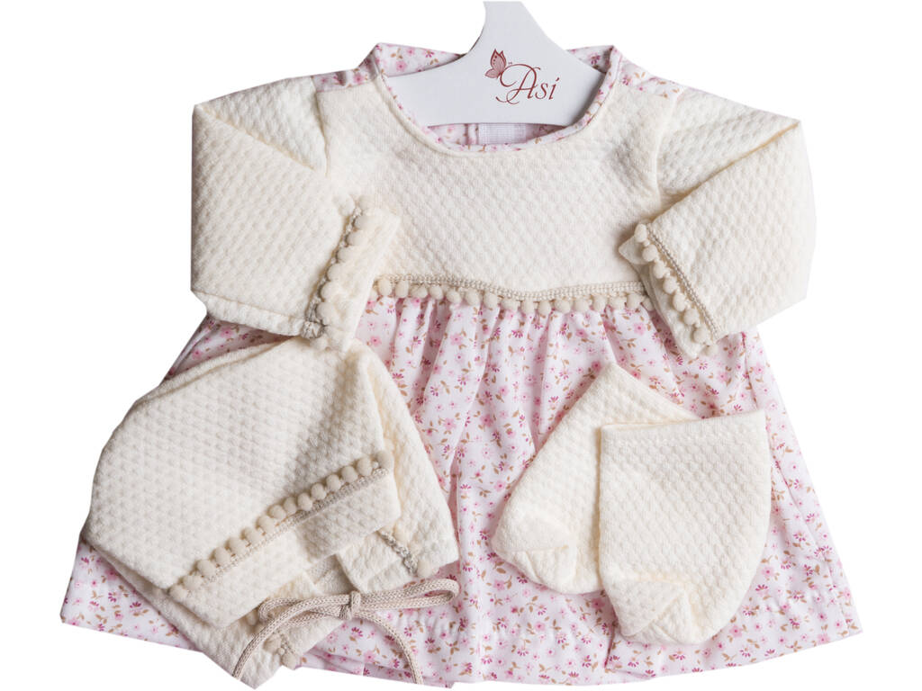Robe Poupée 43 cm. Fleurs Rose Arbousiers Beige Asivil 3365030
