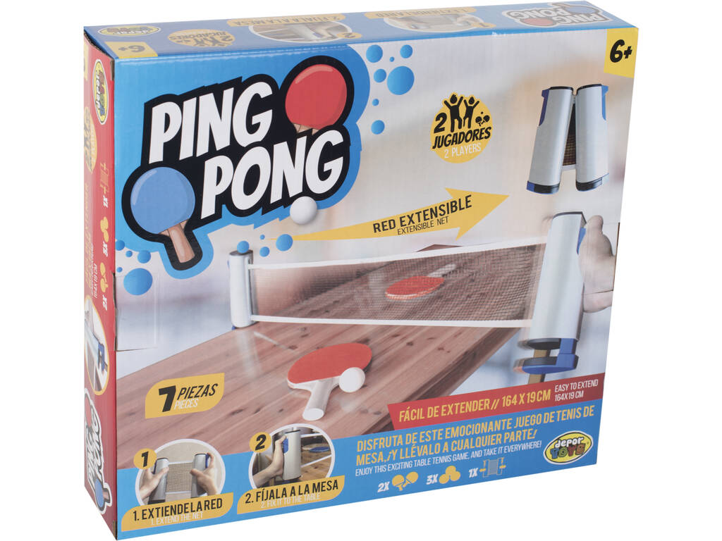 Set Ping Pong con 2 Palette, 3 Palline e Rete Estendibile