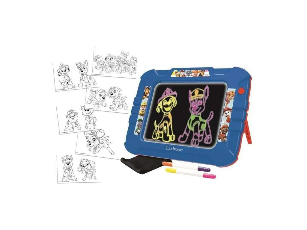Paw Patrol Paw Patrulla Canina Ardoise lumineuse néon avec marqueurs et pochoirs Lexibook CRNEOPA