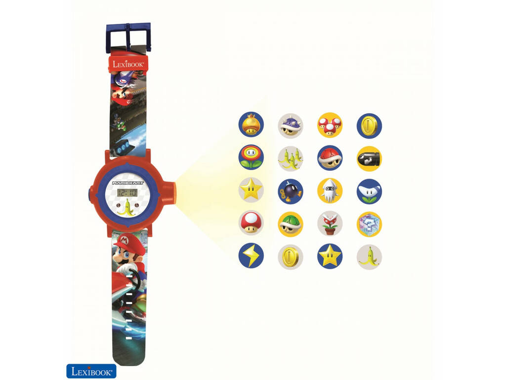 Super Mario Orologio Proiettore Digitale con 20 Poriezioni Lexibook DMW050NI