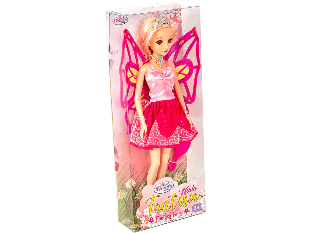 Bambola Fata 30 cm. Vestito Rosa con Brillo sulla Gonna