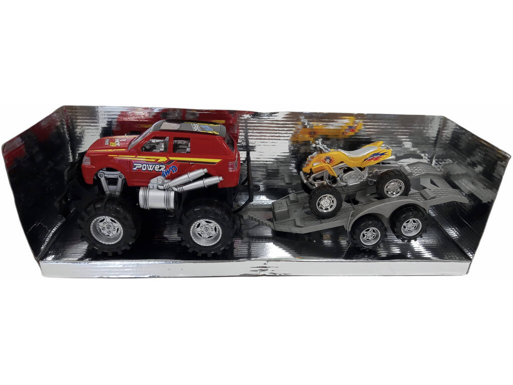 Auto attrito Rosso 4x4 con Rimorchio e Quad