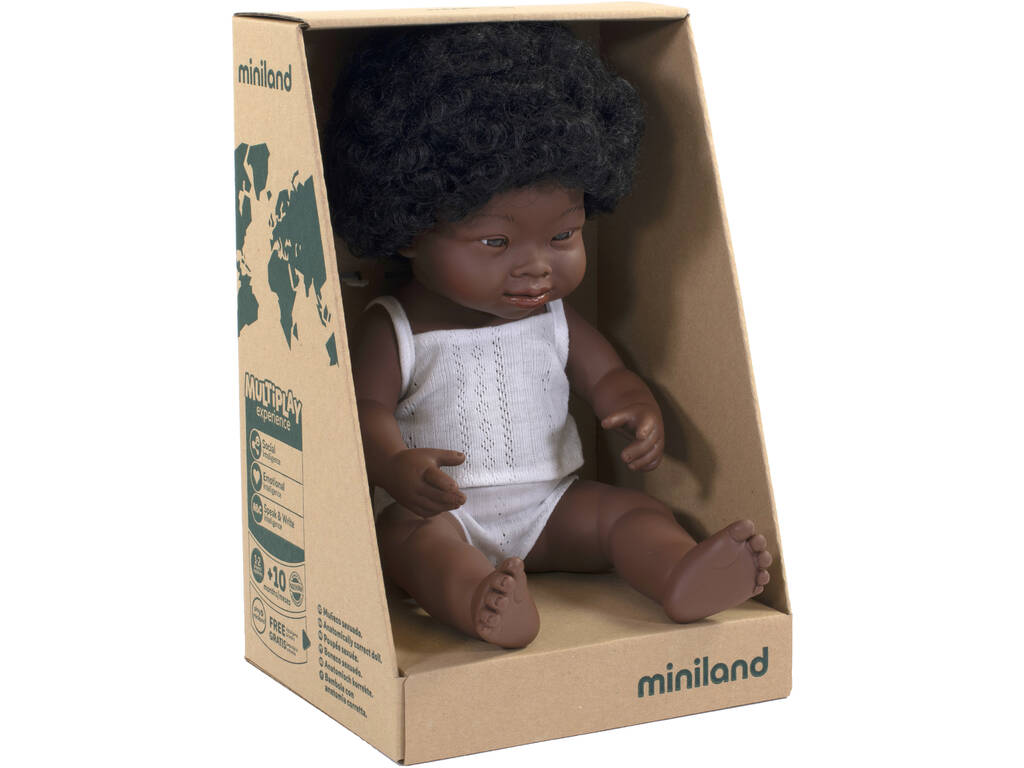 Poupée Baby Syndrome de Down Africaine 38 cm. Miniland 31171