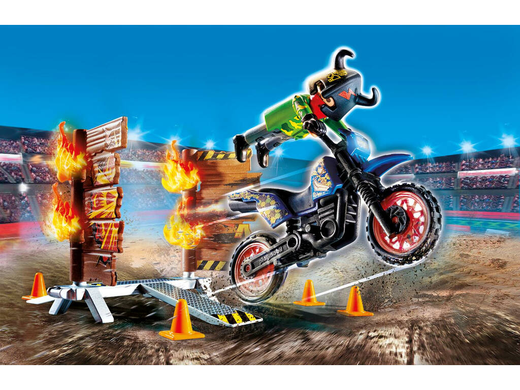 Playmobil Stuntshow Moto con Muro de Fuego 70553