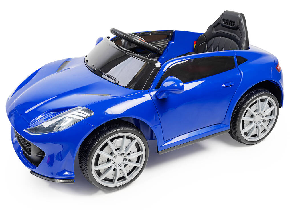 Voiture de Sport à Batterie Télécommandée De Couleur Bleue avec des Lumières et de la Musique 6V. Télécommande