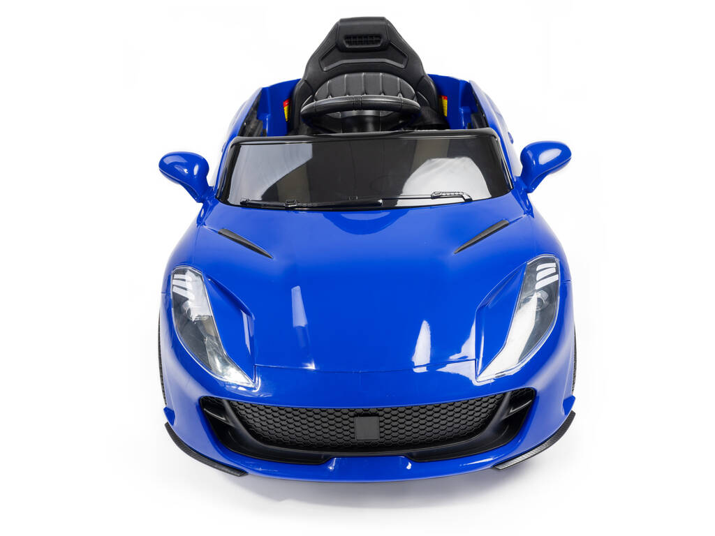 Voiture de Sport à Batterie Télécommandée De Couleur Bleue avec des Lumières et de la Musique 6V. Télécommande