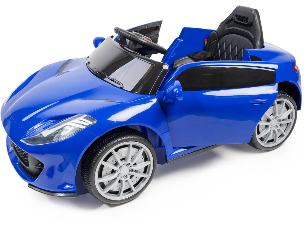 Voiture de Sport à Batterie Télécommandée De Couleur Bleue avec des Lumières et de la Musique 6V. Télécommande