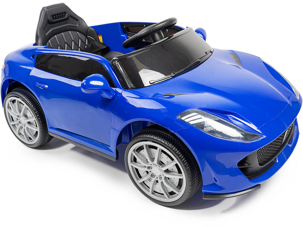Voiture de Sport à Batterie Télécommandée De Couleur Bleue avec des Lumières et de la Musique 6V. Télécommande