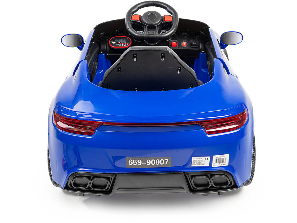 Voiture de Sport à Batterie Télécommandée De Couleur Bleue avec des Lumières et de la Musique 6V. Télécommande