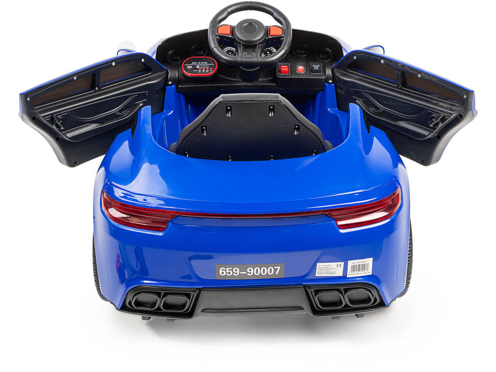 Voiture de Sport à Batterie Télécommandée De Couleur Bleue avec des Lumières et de la Musique 6V. Télécommande