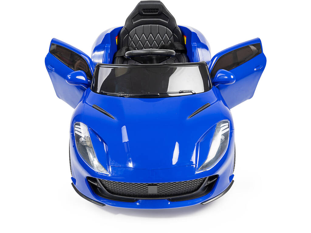 Voiture de Sport à Batterie Télécommandée De Couleur Bleue avec des Lumières et de la Musique 6V. Télécommande