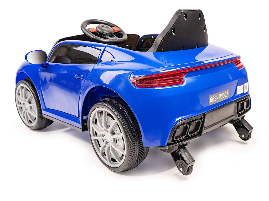 Voiture de Sport à Batterie Télécommandée De Couleur Bleue avec des Lumières et de la Musique 6V. Télécommande