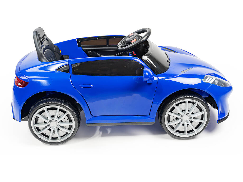 Voiture de Sport à Batterie Télécommandée De Couleur Bleue avec des Lumières et de la Musique 6V. Télécommande