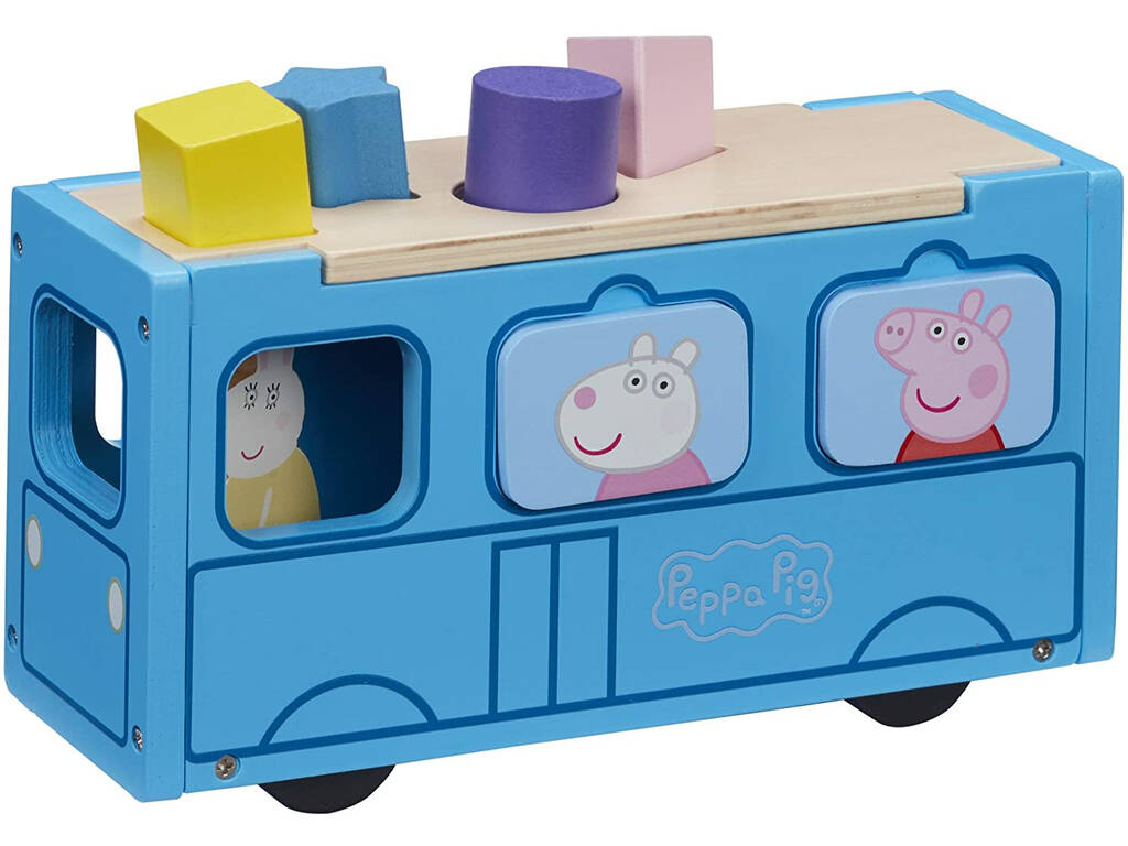 Peppa Pig Bus di legno con figura e forme Bandai CO07222