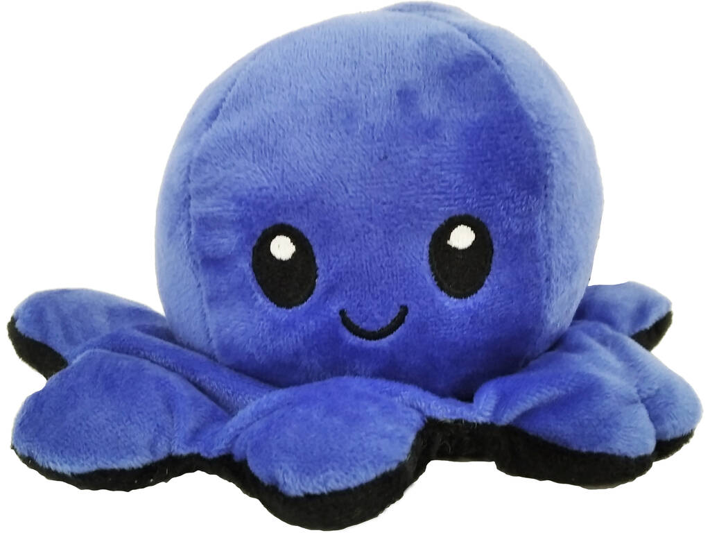 Peluche Pieuvre Humeur Réversible 20 cm Bleu et Noir