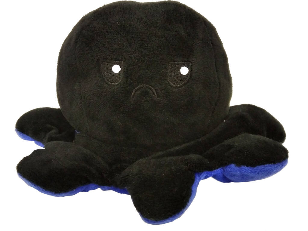 Peluche Pieuvre Humeur Réversible 20 cm Bleu et Noir