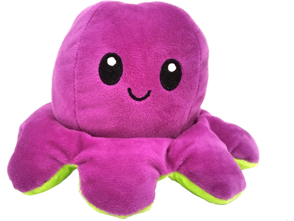 Peluche Pieuvre Humeur Réversible 20 cm Lilas et vert