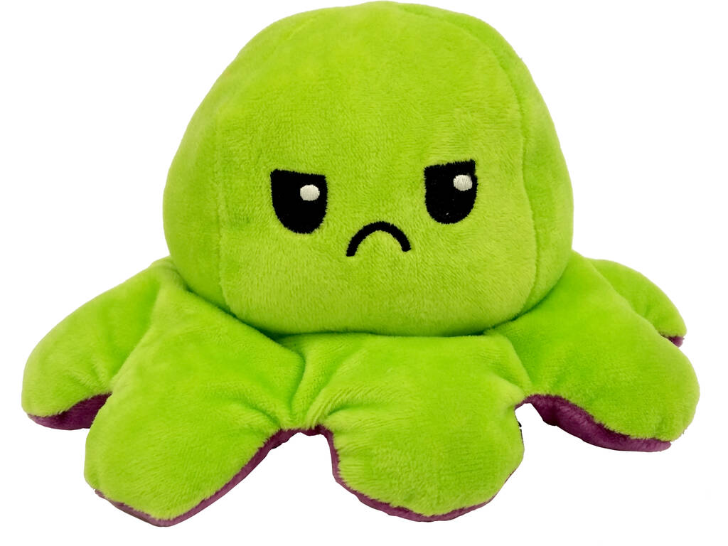 Peluche Pieuvre Humeur Réversible 20 cm Lilas et vert