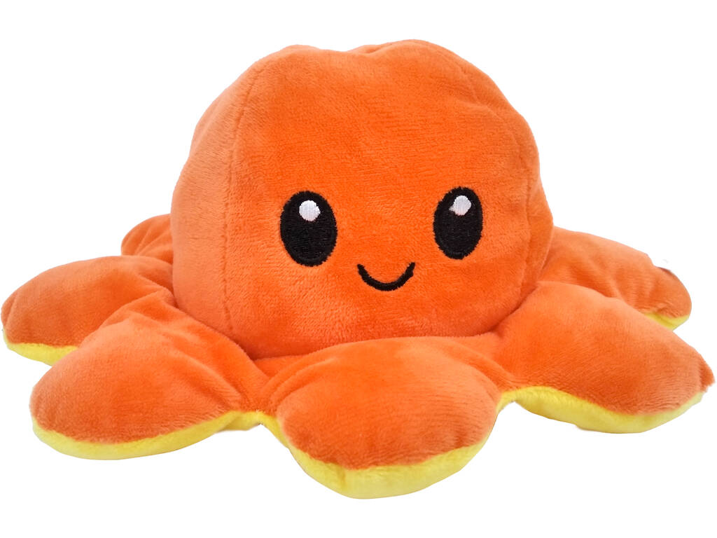 Peluche Polpo Reversibile Stato d'Animo 20 cm. Arancione e Giallo
