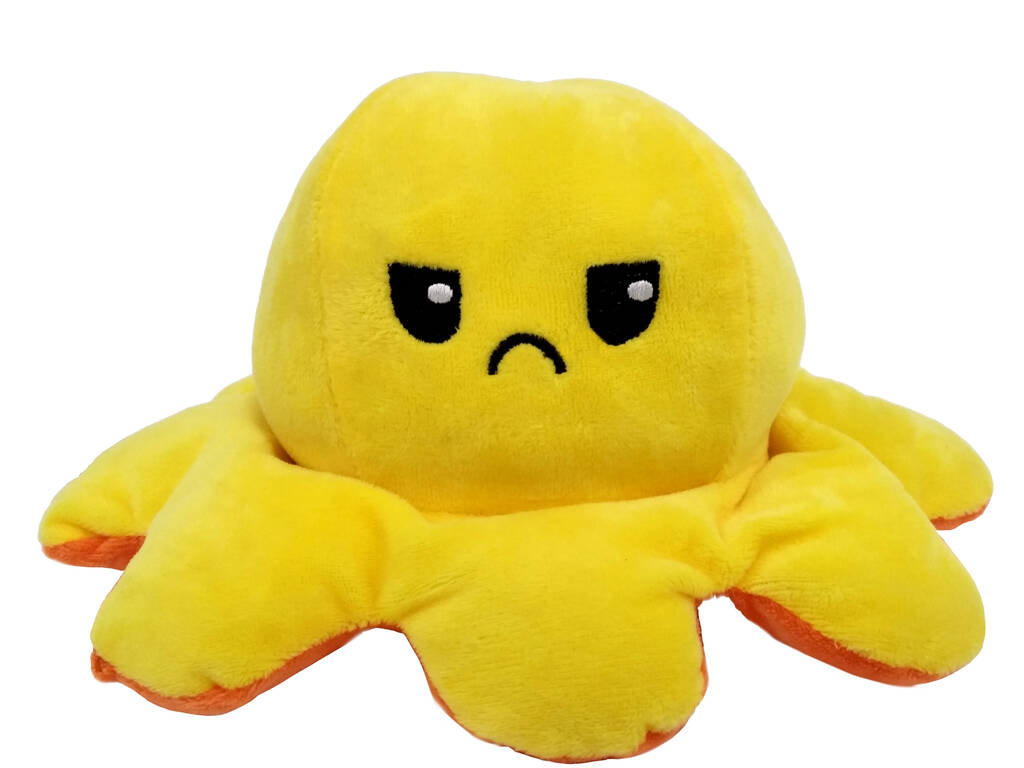 Peluche Polpo Reversibile Stato d'Animo 20 cm. Arancione e Giallo