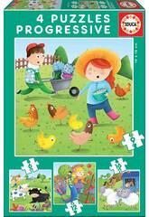 Puzzle Progressifs 6-9-12-16 Animaux De La Ferme d'Educa 17145