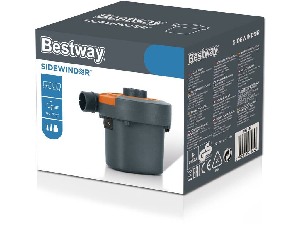 Gonfleur Éléctrique 220 avec 3 Adaptateurs Différentes Vannes Bestway 62139