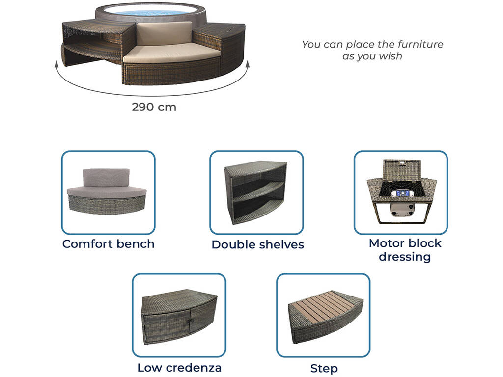 Spa NetSpa Vita Premium 4/6 sièges 73x184 cm semi-rigide avec mobilier