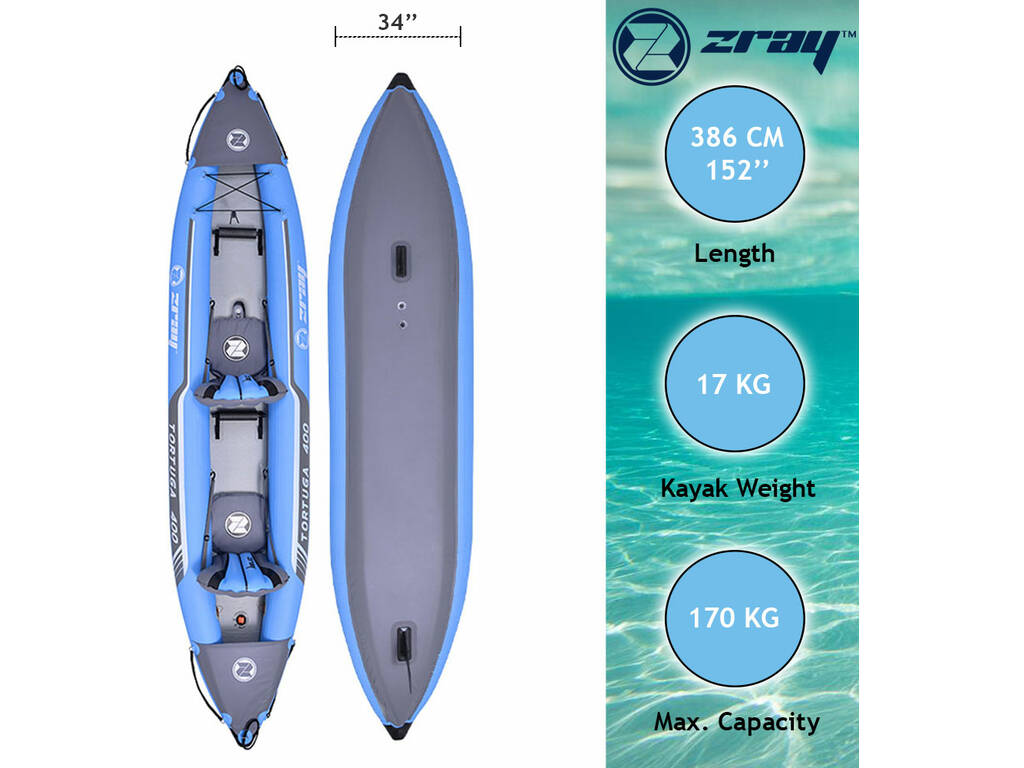 Kayak Insuflável Zray Tartaruga 400 de 386x86x28 cm