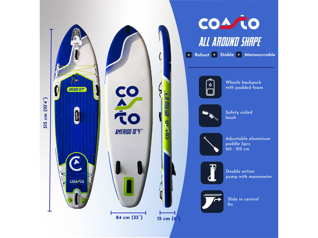 Tavola da Paddle Surf gonfiabile Coasto Amerigo da 315x84x15 cm