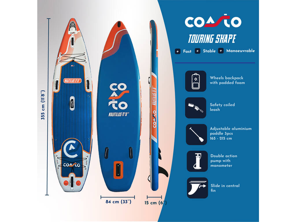 Coasto Nautilus Paddleboard gonflable 355x86x15 cm