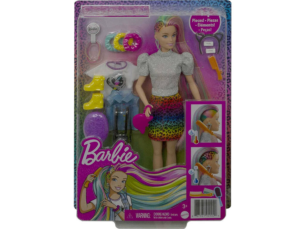 Barbie Capelli arcobaleno ghepardo Mattel GRN81