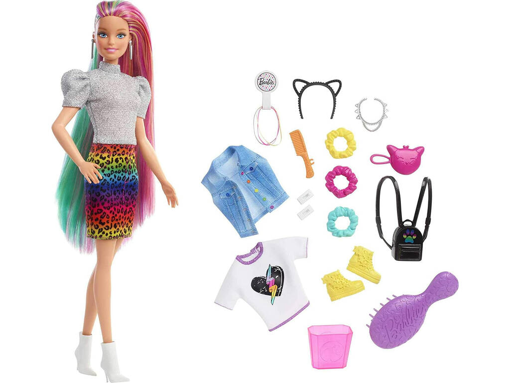 Barbie Capelli arcobaleno ghepardo Mattel GRN81