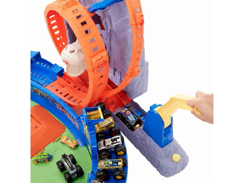 Hot Wheels Monster Trucks Stadio con Vulcano e T-Rex Mattel GYL14