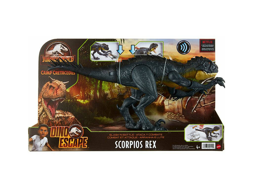 Jurassic World Dinosaurio Scorpios Rex Golpea y Combate Mattel HBT41