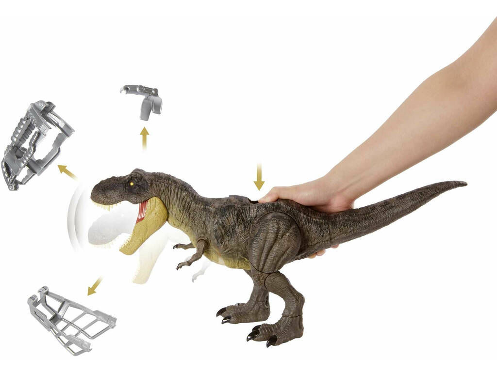 Jurassic World tirannosauro rex pedata e attacco Mattel GWD67