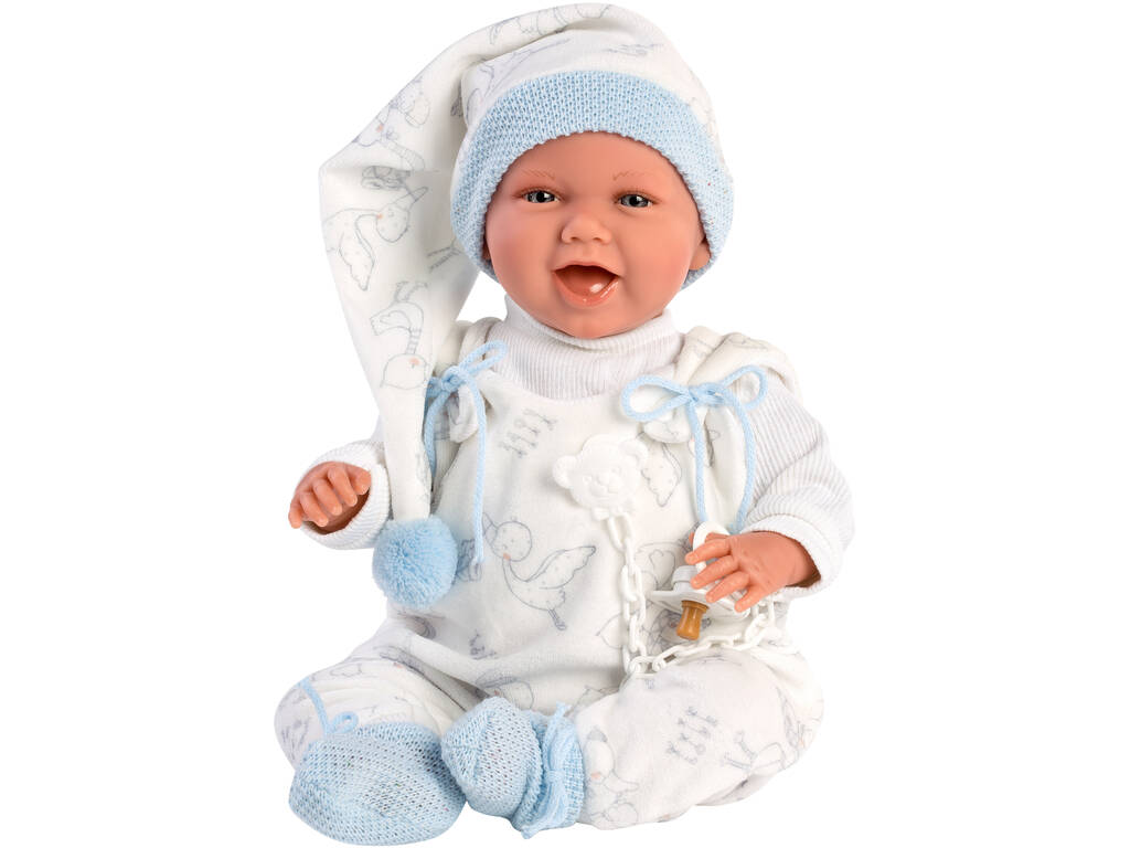Bambola Mimo Sorrisi con culla Cicogna Blu 42 cm. Llorens 74005