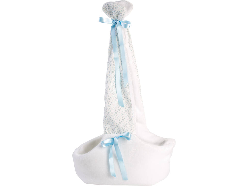 Bambola Mimo Sorrisi con culla Cicogna Blu 42 cm. Llorens 74005