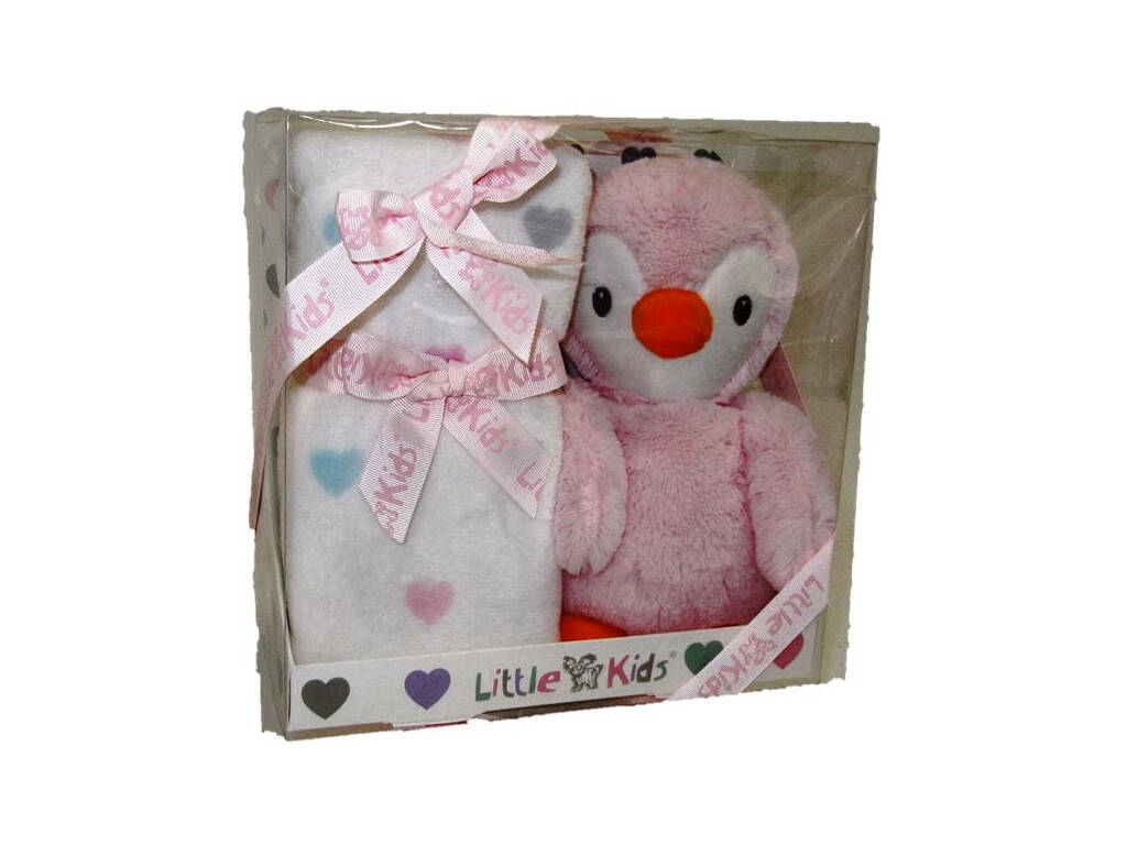 Peluche Pingouin rose 22 cm. Couverture en corail Creaciones Llopis 25677