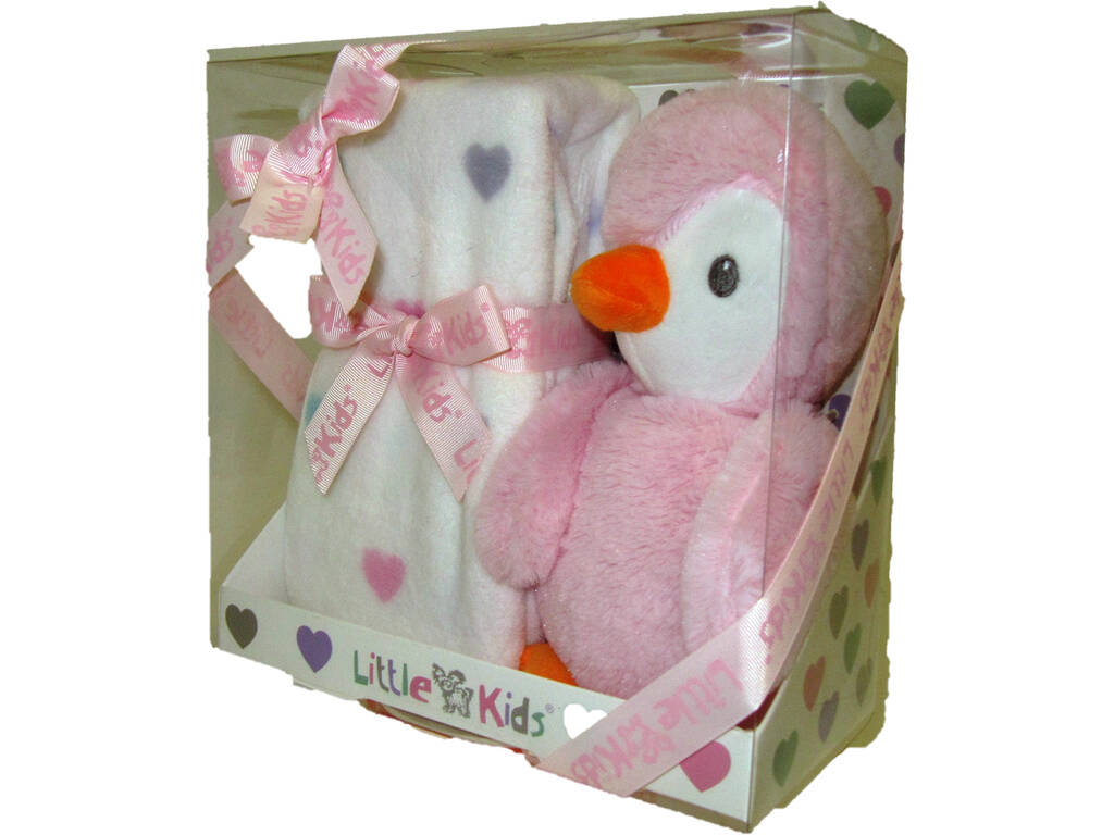 Peluche Pingouin rose 22 cm. Couverture en corail Creaciones Llopis 25677