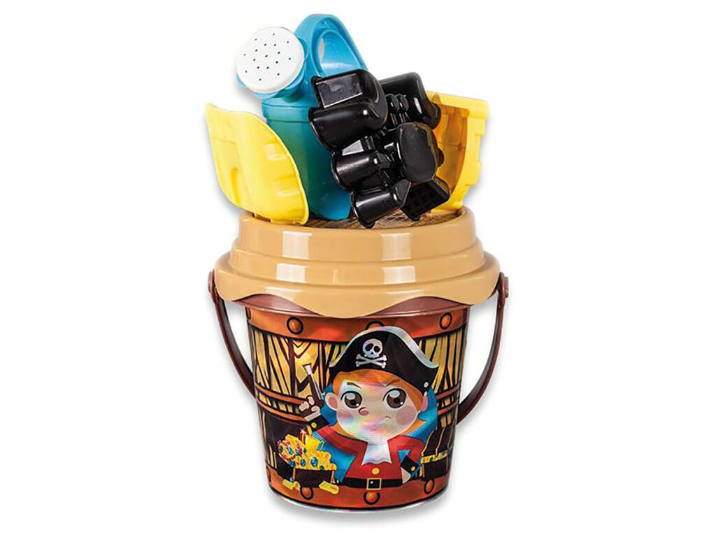 Secchio da spiaggia dei pirati lucido 15 cm. con 5 accessori Aremar 6643
