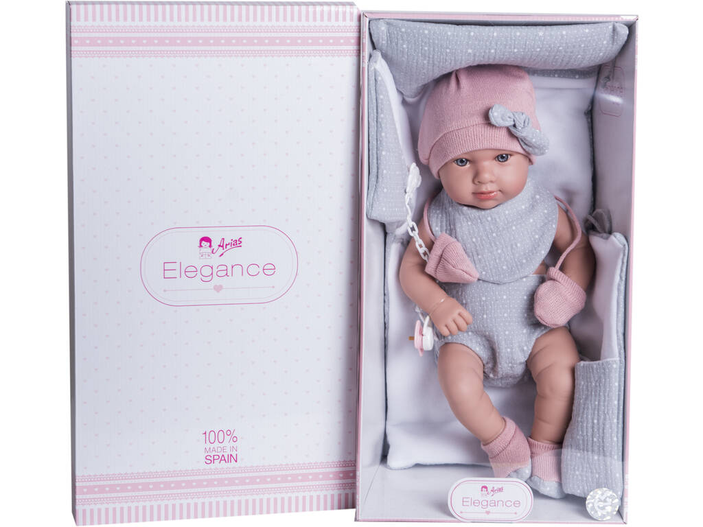 Muñeca Elegance 42 cm. Salma Gris Con Cambiador y Manoplas Arias 65287