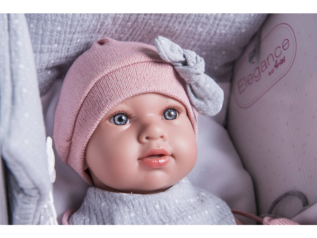 Muñeca Elegance 42 cm. Salma Gris Con Cambiador y Manoplas Arias 65287