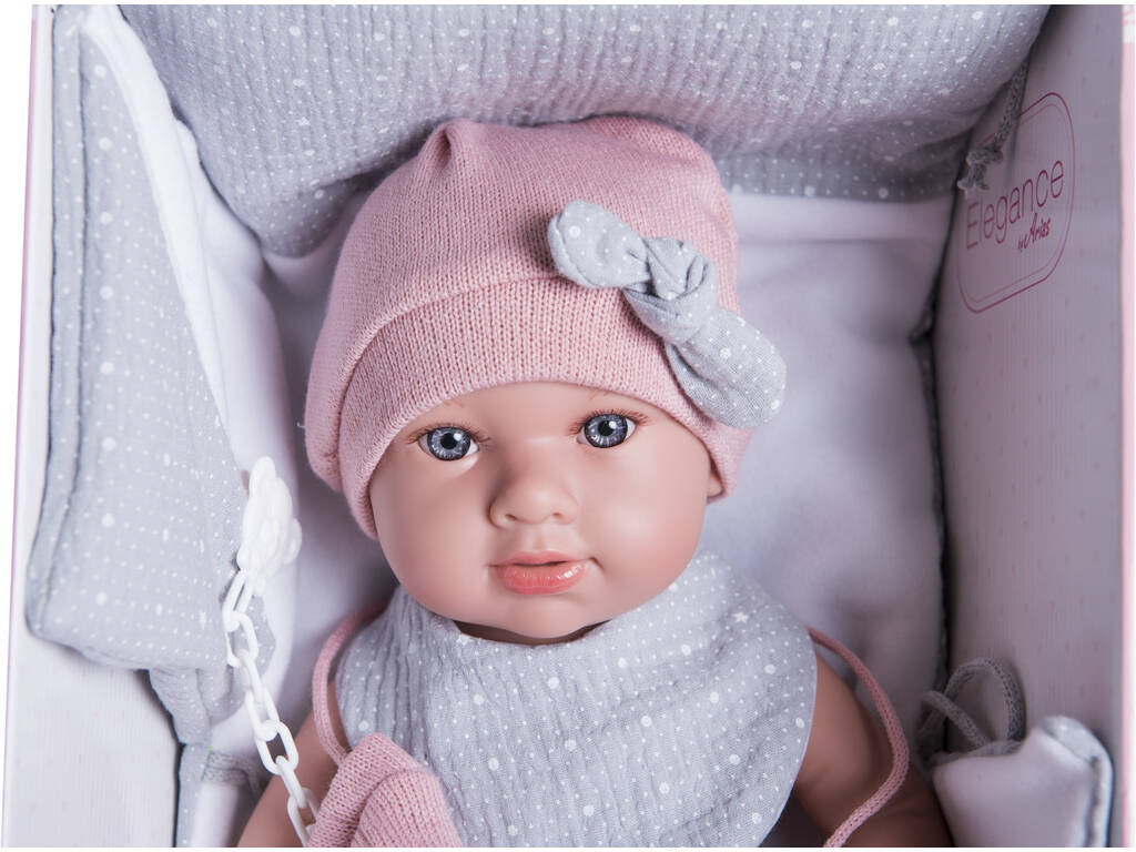 Muñeca Elegance 42 cm. Salma Gris Con Cambiador y Manoplas Arias 65287