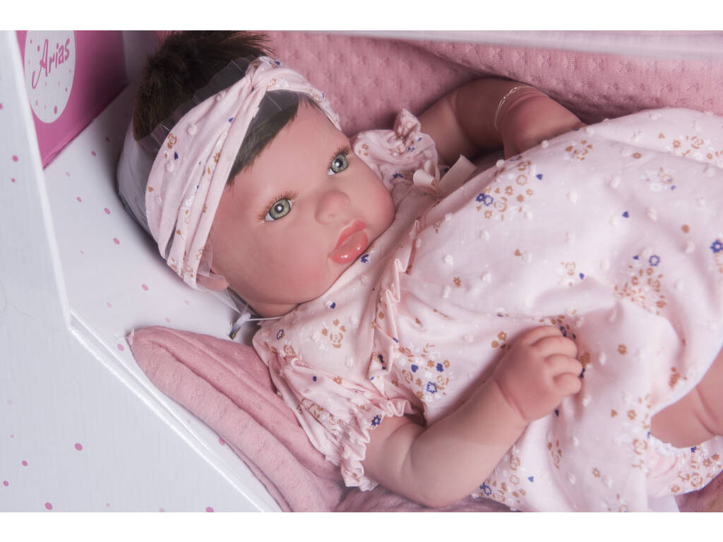 Bambola Reborn Esther 45 cm. con Coperta, Peluche e Borsa Multiuso Arias 98083