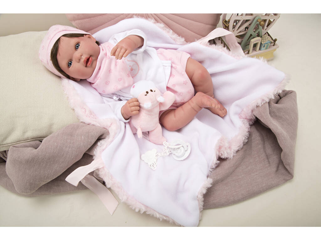 Bambola Reborn Aina 45 cm. Con Coperta e Peluche Arias 98085