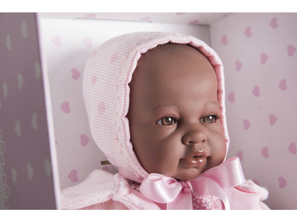 Bambola Sara neonata Neretta 50 cm. Vestito rosa e cappotto Berbesa 5205N